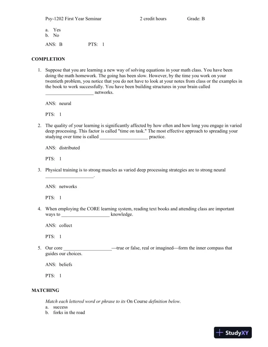On Course: Strategies for Creating Success in College and in Life 7th Edition Test Bank, page 6