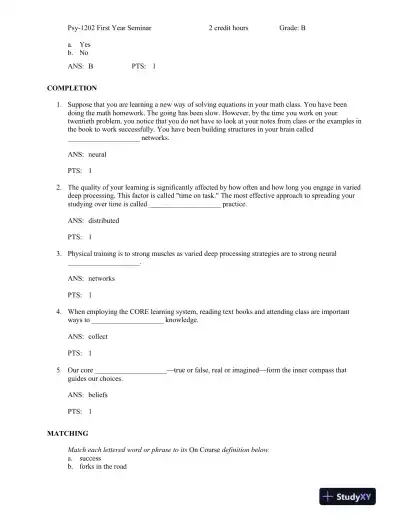 On Course: Strategies for Creating Success in College and in Life 7th Edition Test Bank - Page 6 preview image