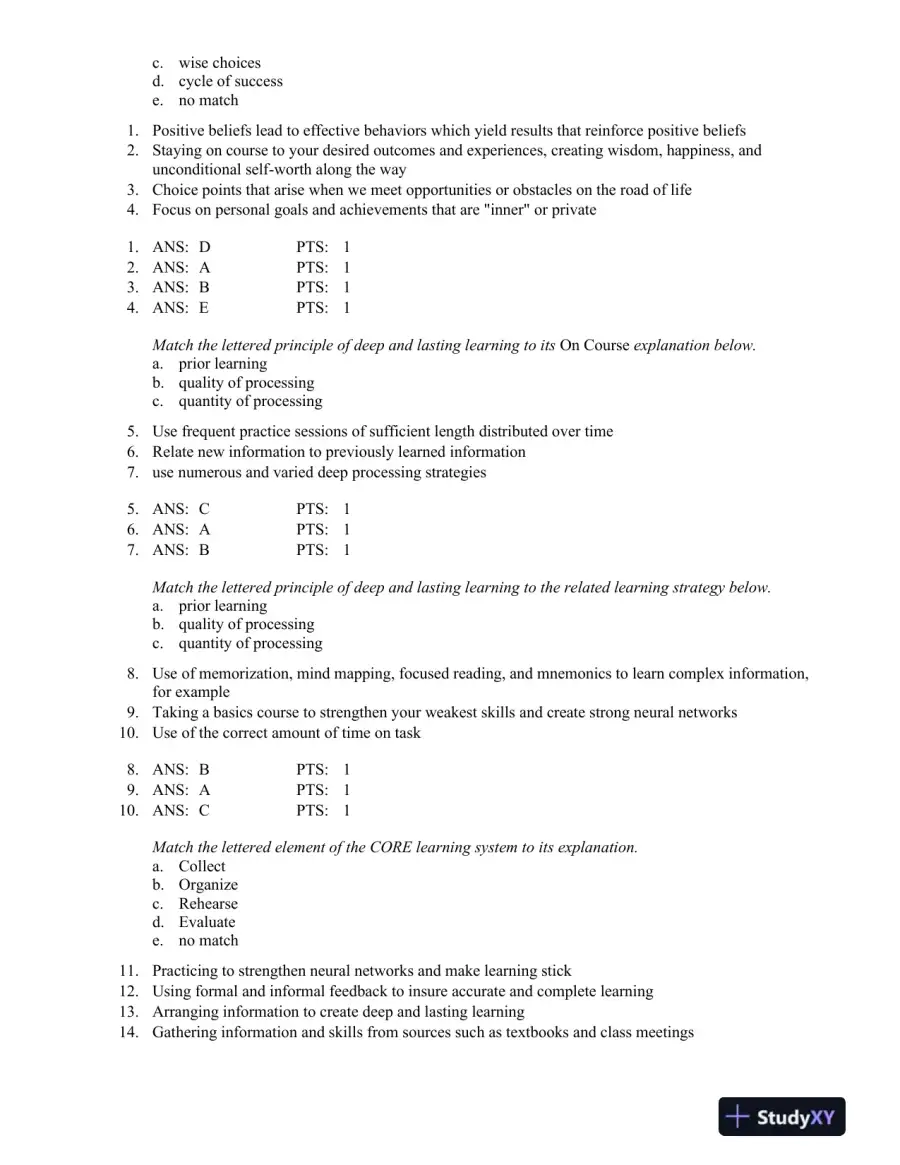 On Course: Strategies for Creating Success in College and in Life 7th Edition Test Bank, page 7