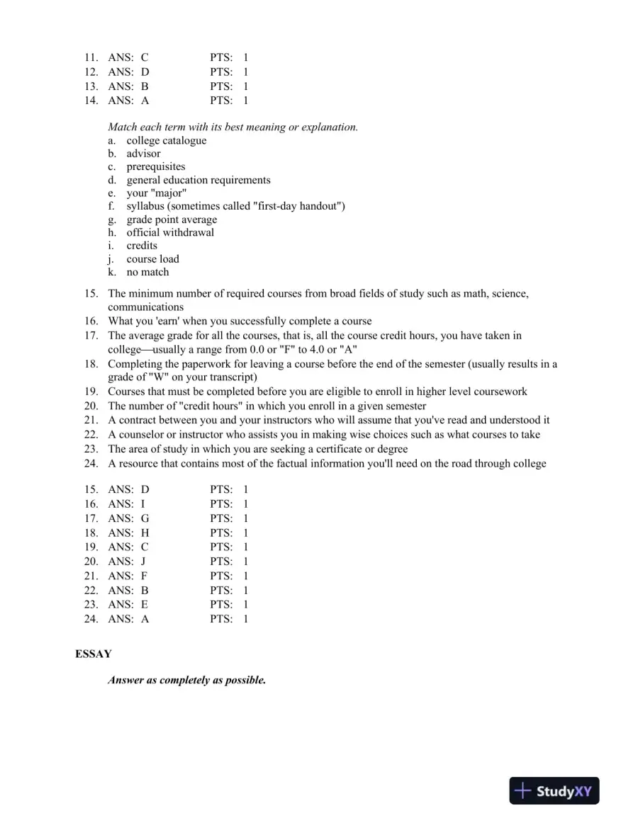 On Course: Strategies for Creating Success in College and in Life 7th Edition Test Bank, page 8