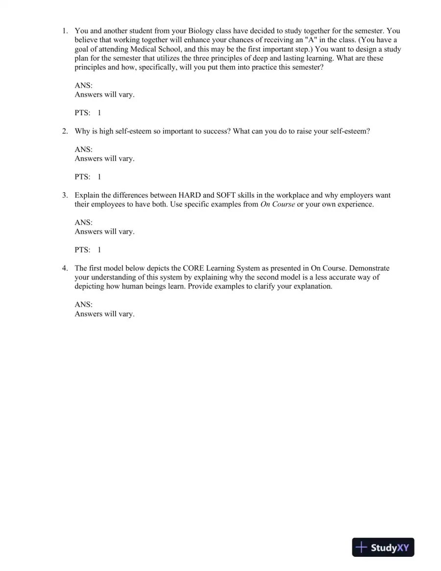 On Course: Strategies for Creating Success in College and in Life 7th Edition Test Bank, page 9