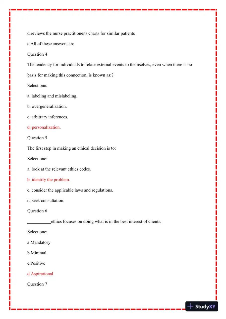 2023 NU665 Psychopathology Week 8 Midterm Exam With Answers (50 Solved Questions), page 3