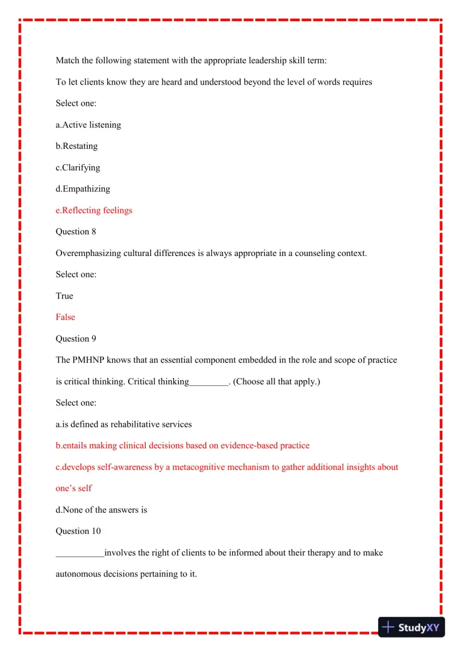 2023 NU665 Psychopathology Week 8 Midterm Exam With Answers (50 Solved Questions), page 4
