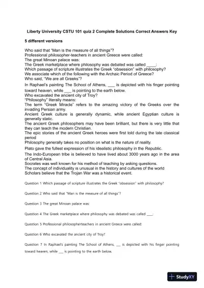 Liberty University CSTU 101 Quiz 2 Complete Solutions Correct Answers Key - Page 1 preview image