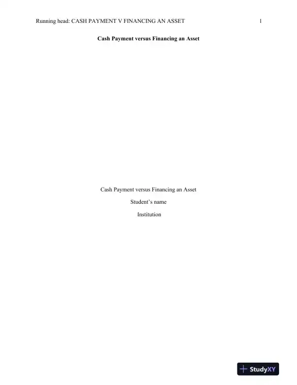 Cash Payment versus Financing an Asset - Page 1 preview image