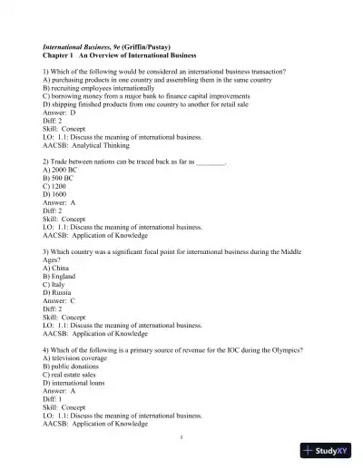 Test Bank for International Business: A Managerial Perspective, 9th Edition - Page 1 preview image