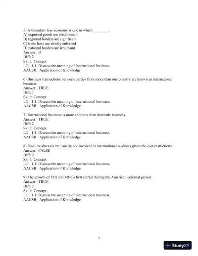 Test Bank for International Business: A Managerial Perspective, 9th Edition - Page 3 preview image
