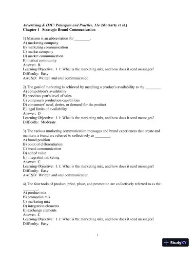 Test Bank for Advertising and IMC: Principles and Practice, 11th Edition - Page 1 preview image