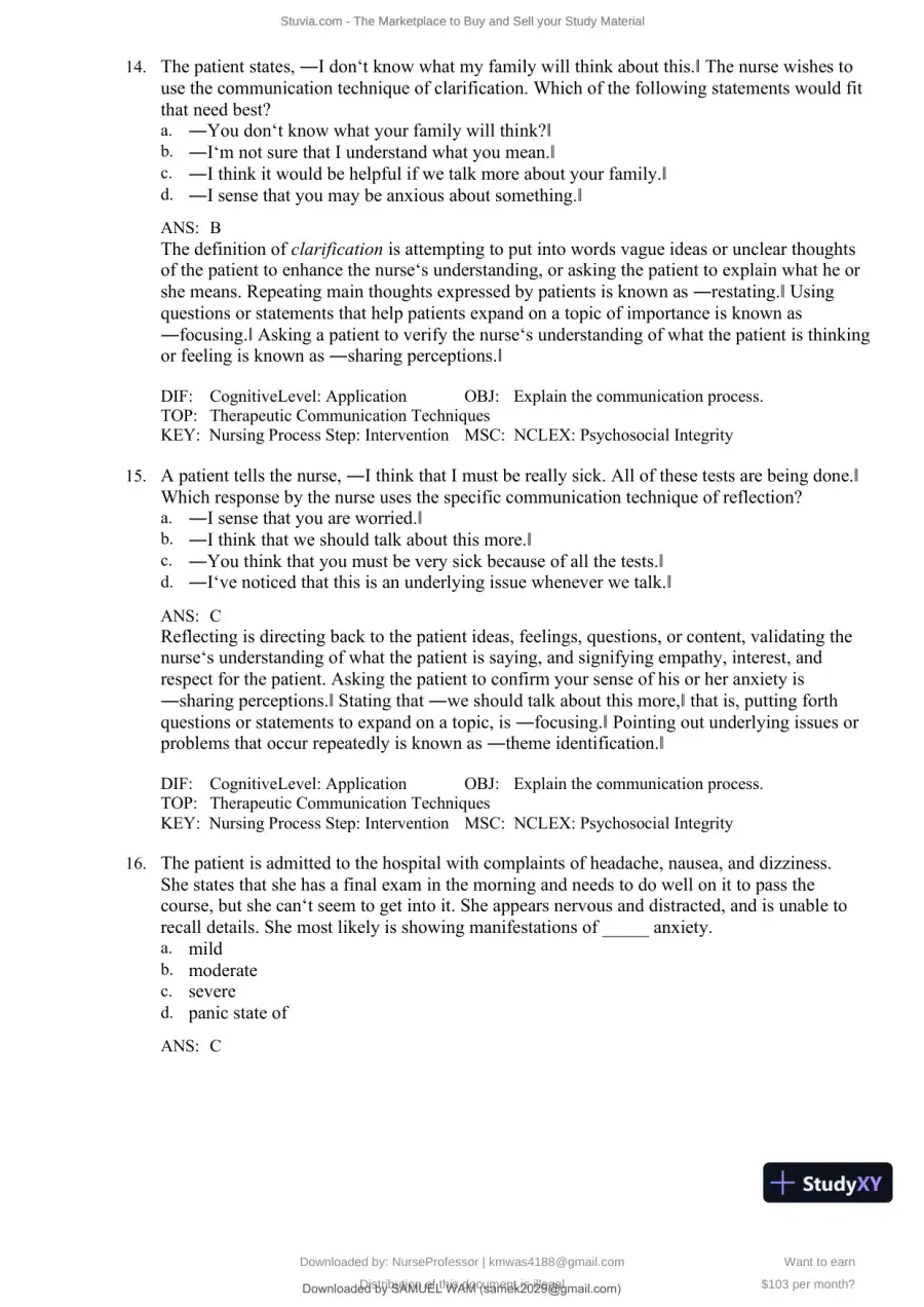 Test Bank for Clinical Nursing Skills and Techniques, 10th Edition (Chapters 1-43), page 16