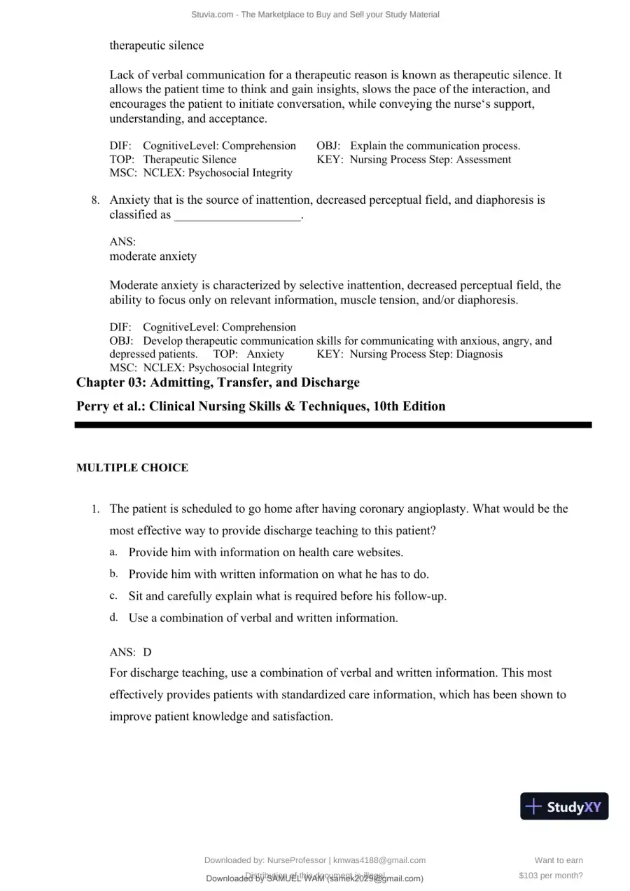 Test Bank for Clinical Nursing Skills and Techniques, 10th Edition (Chapters 1-43), page 21