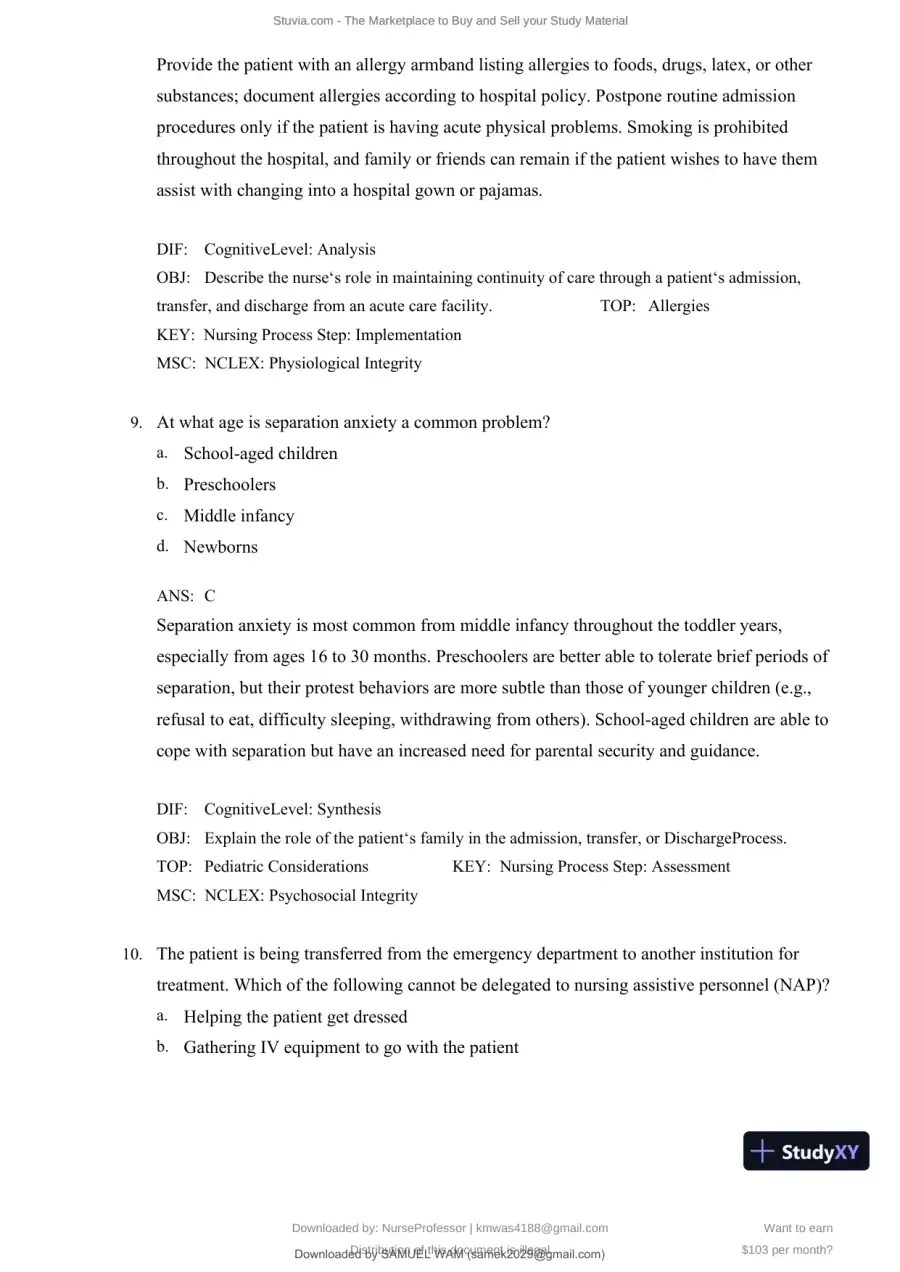 Test Bank for Clinical Nursing Skills and Techniques, 10th Edition (Chapters 1-43), page 26