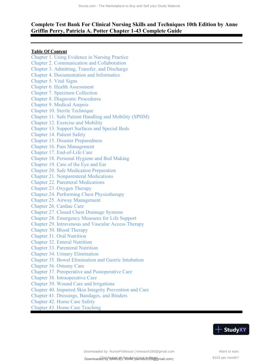 Test Bank for Clinical Nursing Skills and Techniques, 10th Edition (Chapters 1-43), page 3