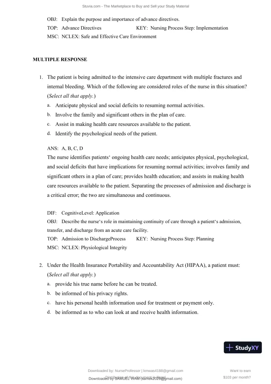 Test Bank for Clinical Nursing Skills and Techniques, 10th Edition (Chapters 1-43), page 30