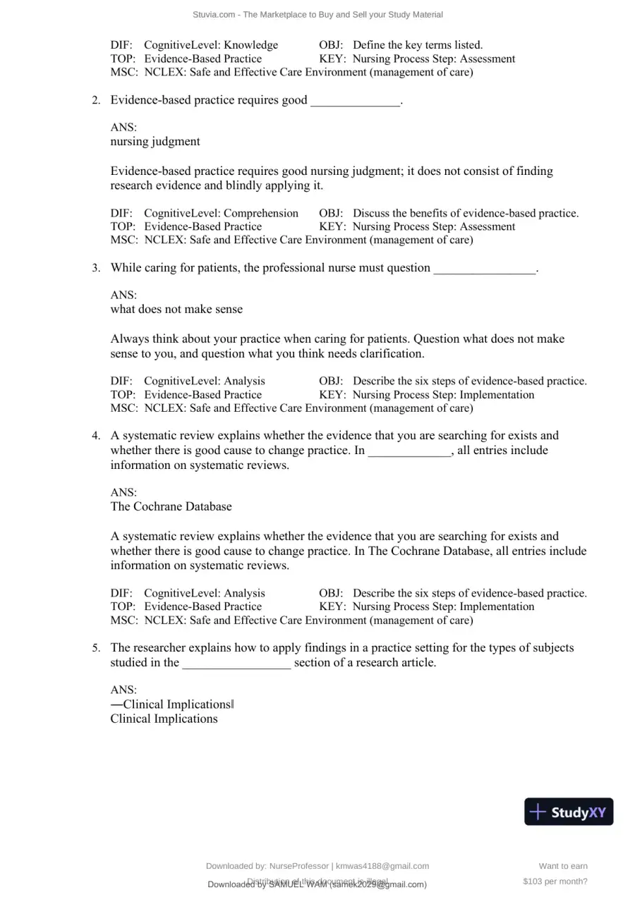 Test Bank for Clinical Nursing Skills and Techniques, 10th Edition (Chapters 1-43), page 9