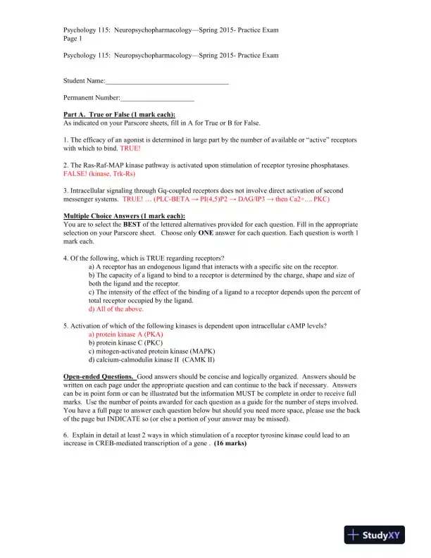 Psychology 115: Neuropsychopharmacology - Page 1 preview image
