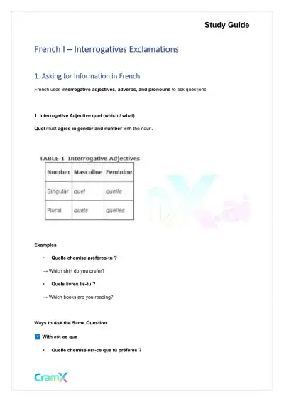 French I - Interrogatives Exclamations - Page 1 preview image