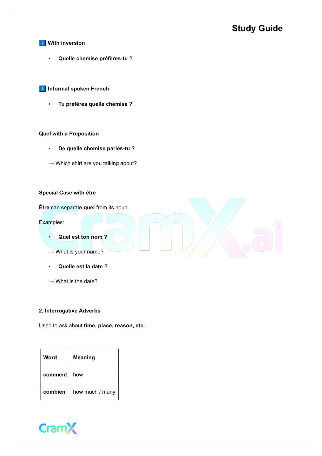 French I - Interrogatives Exclamations - Page 2 preview image