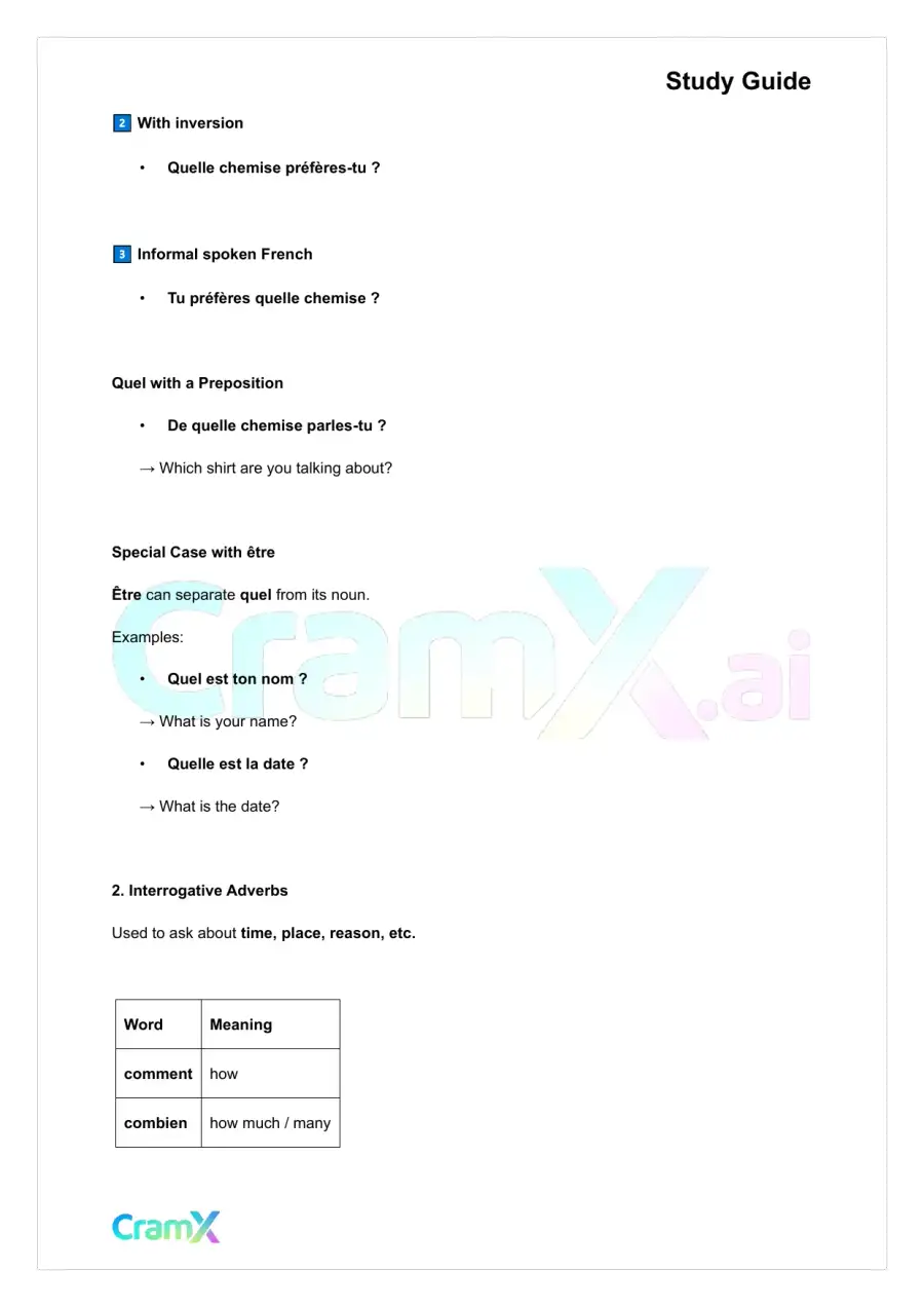 French I - Interrogatives Exclamations, page 2
