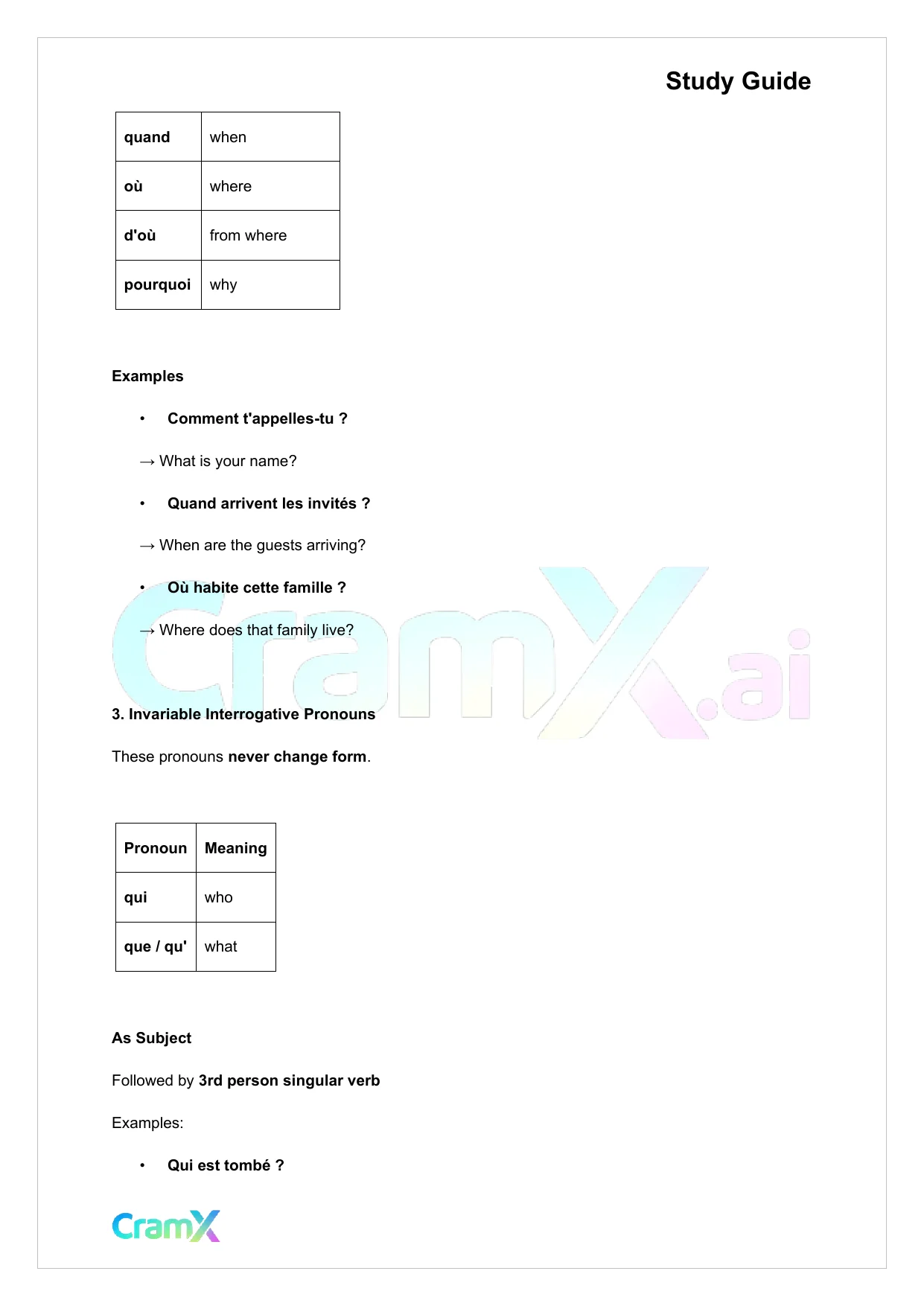 French I - Interrogatives Exclamations - Page 3 preview image
