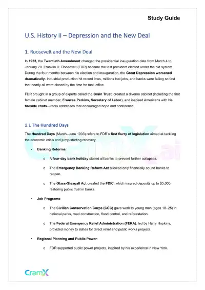 U.S. History II - Depression and the New Deal - Page 1 preview image