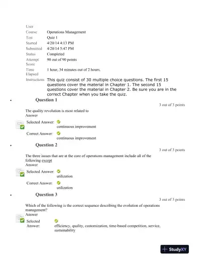 Operations Management Quiz 1: Key Concepts and Analysis - Page 1 preview image