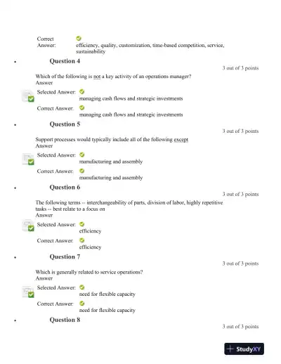 Operations Management Quiz 1: Key Concepts and Analysis - Page 3 preview image