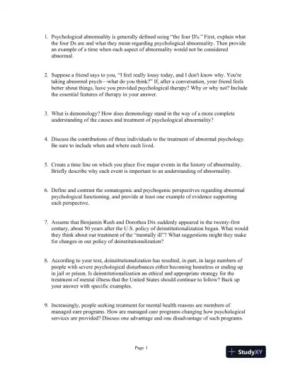 Fundamentals of Abnormal Psychology Eighth Edition Test Bank - Page 1 preview image