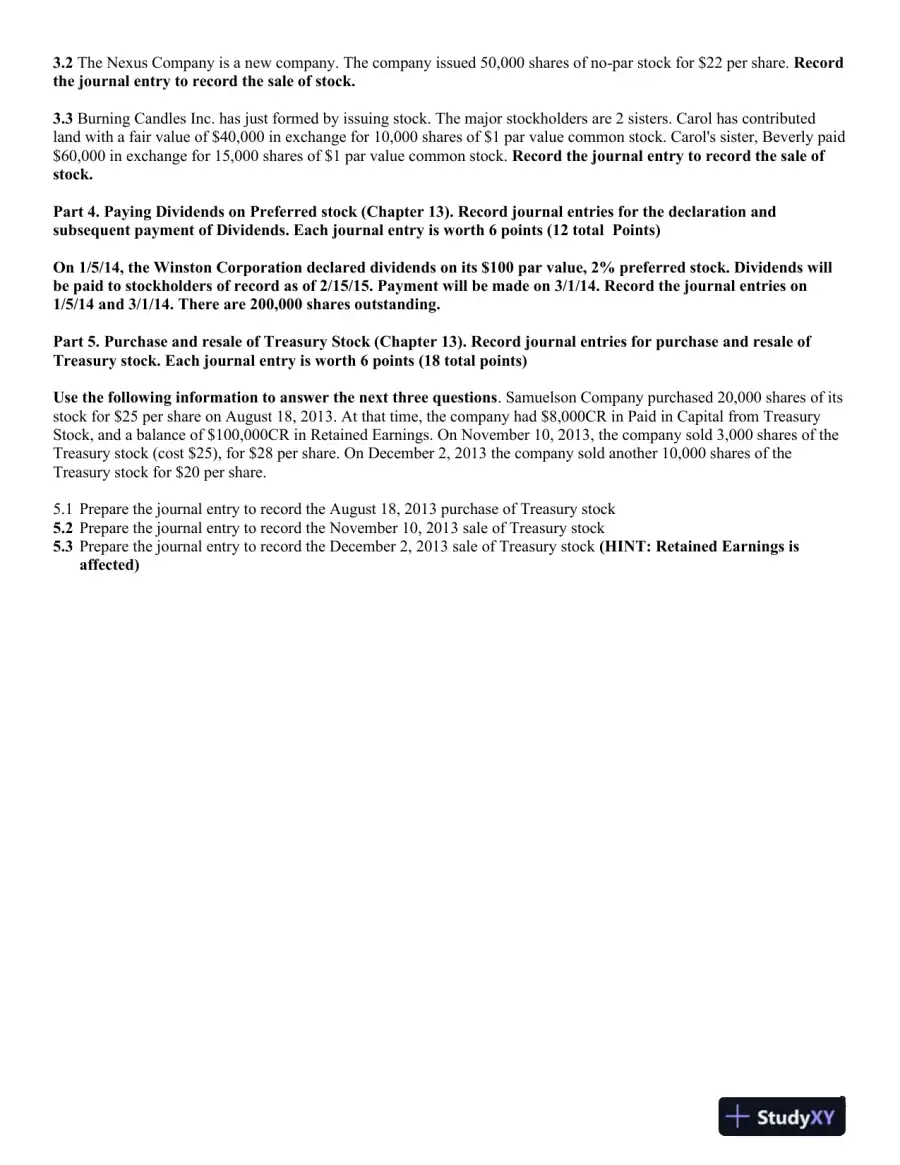 Comprehensive Accounting Journal Entries for Depreciation, Asset Disposal, Stock Issuance, Dividends, and Treasury Stock Transactions, page 3