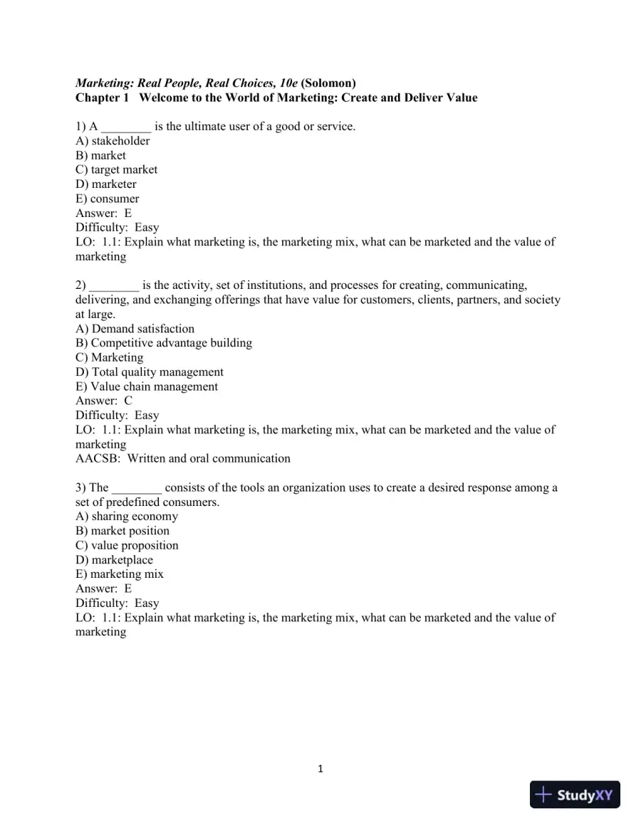 Test Bank for Marketing: Real People, Real Choices, 10th Edition, page 3