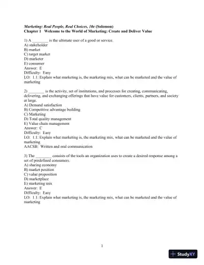 Test Bank for Marketing: Real People, Real Choices, 10th Edition - Page 3 preview image