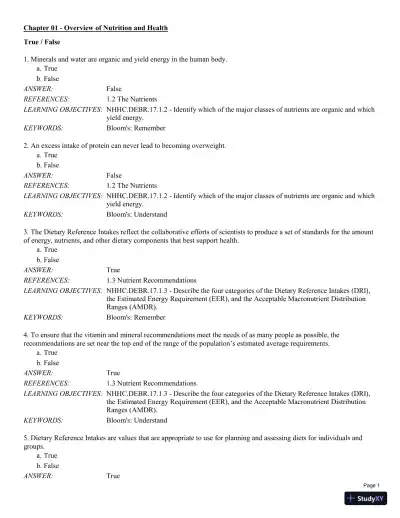 Test Bank For Nutrition for Health and Healthcare 6th Edition Test Bank - Page 1 preview image