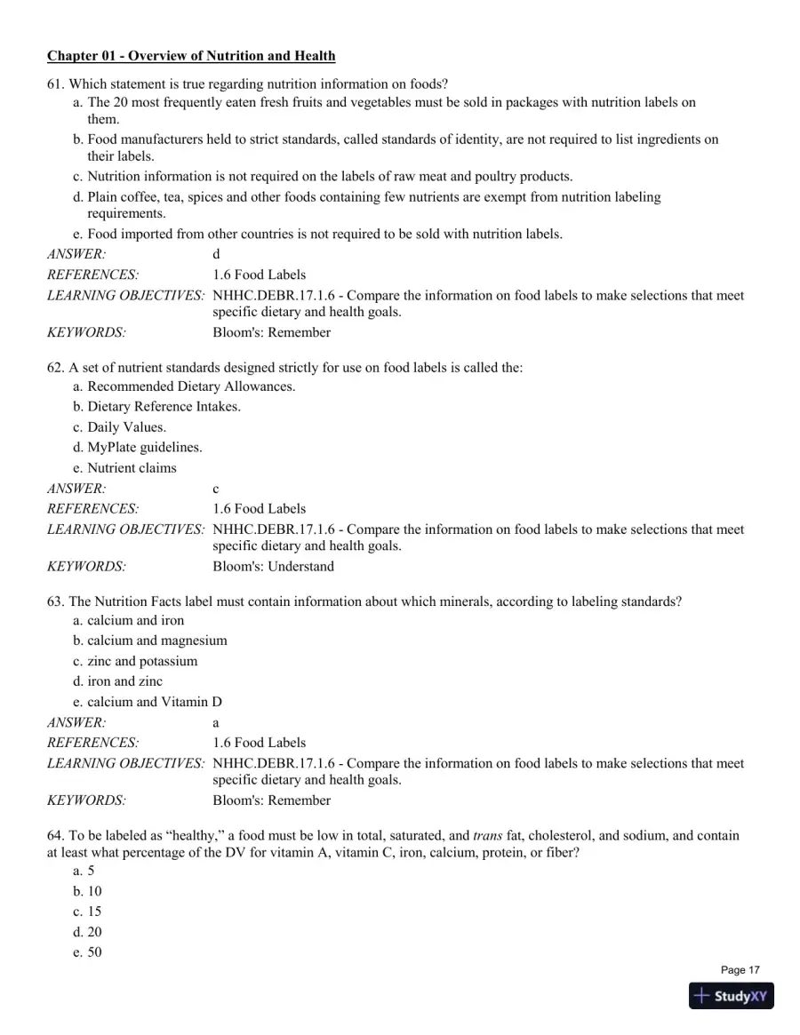Test Bank For Nutrition for Health and Healthcare 6th Edition Test Bank, page 18