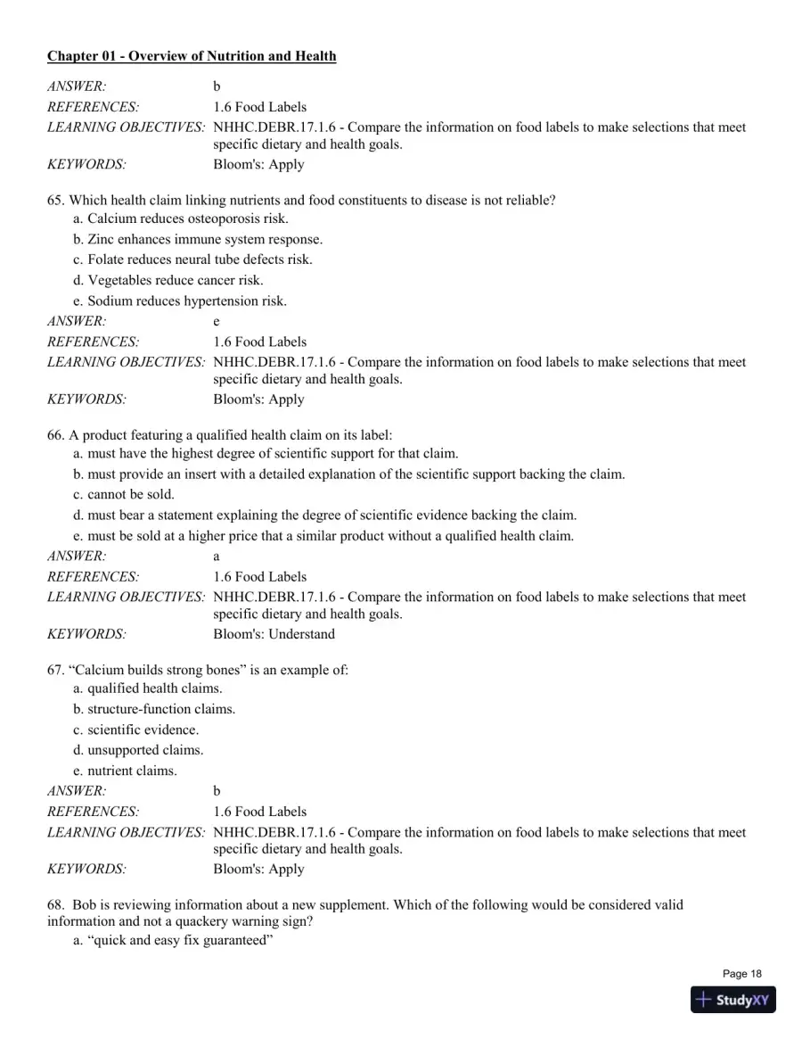 Test Bank For Nutrition for Health and Healthcare 6th Edition Test Bank, page 19