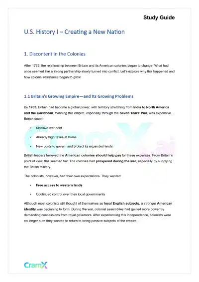 U.S. History I - From Discontent to Revolution - Page 1 preview image