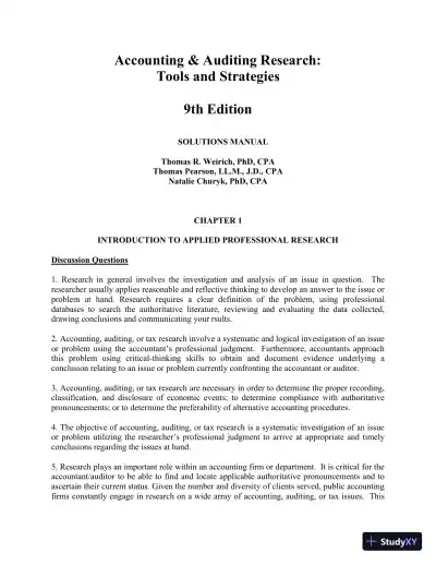 Solution Manual for Accounting And Auditing Research: Tools And Strategies , 9th Edition - Page 1 preview image