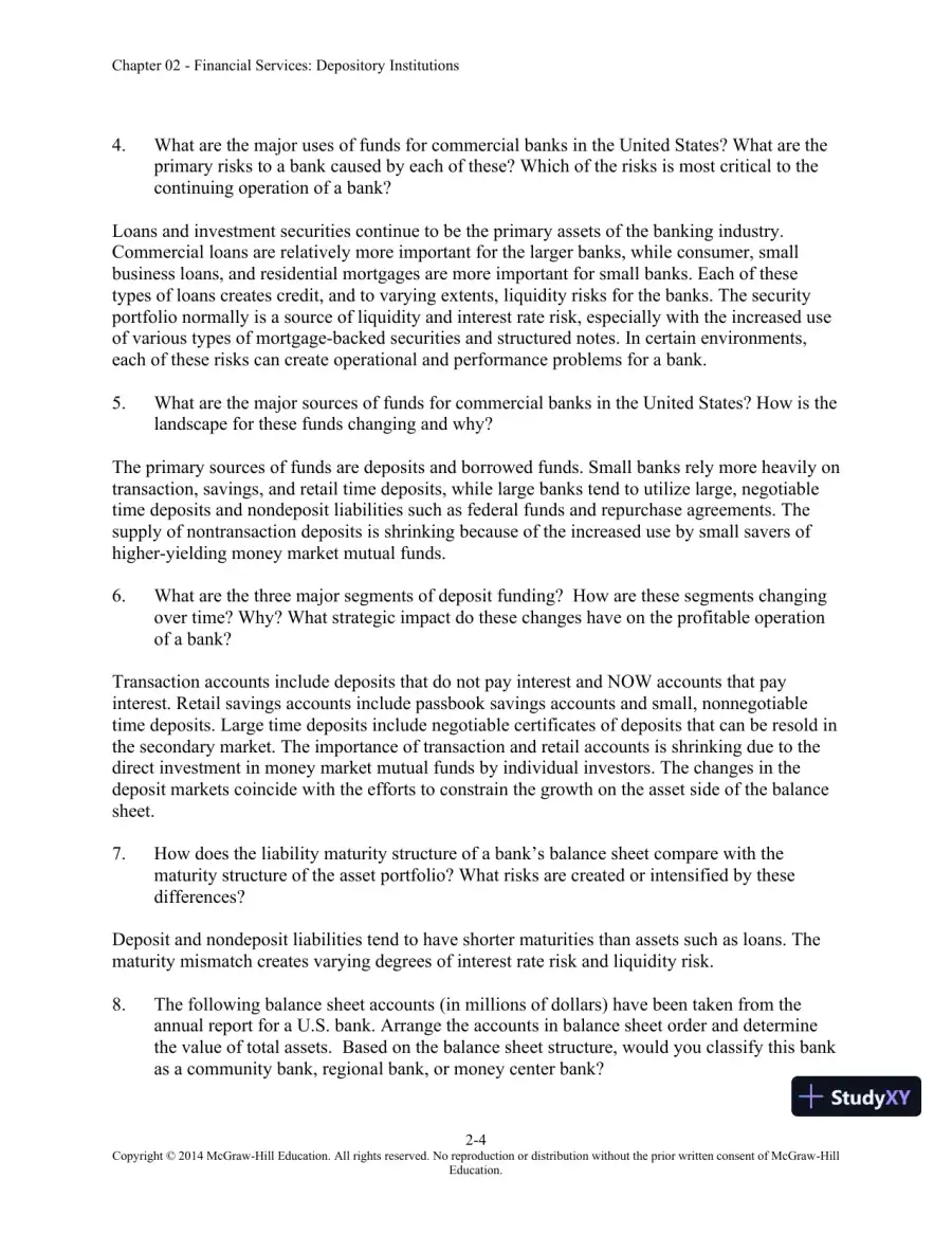 Solution Manual for Financial Institutions Management: A Risk Management Approach, 8th Edition, page 19