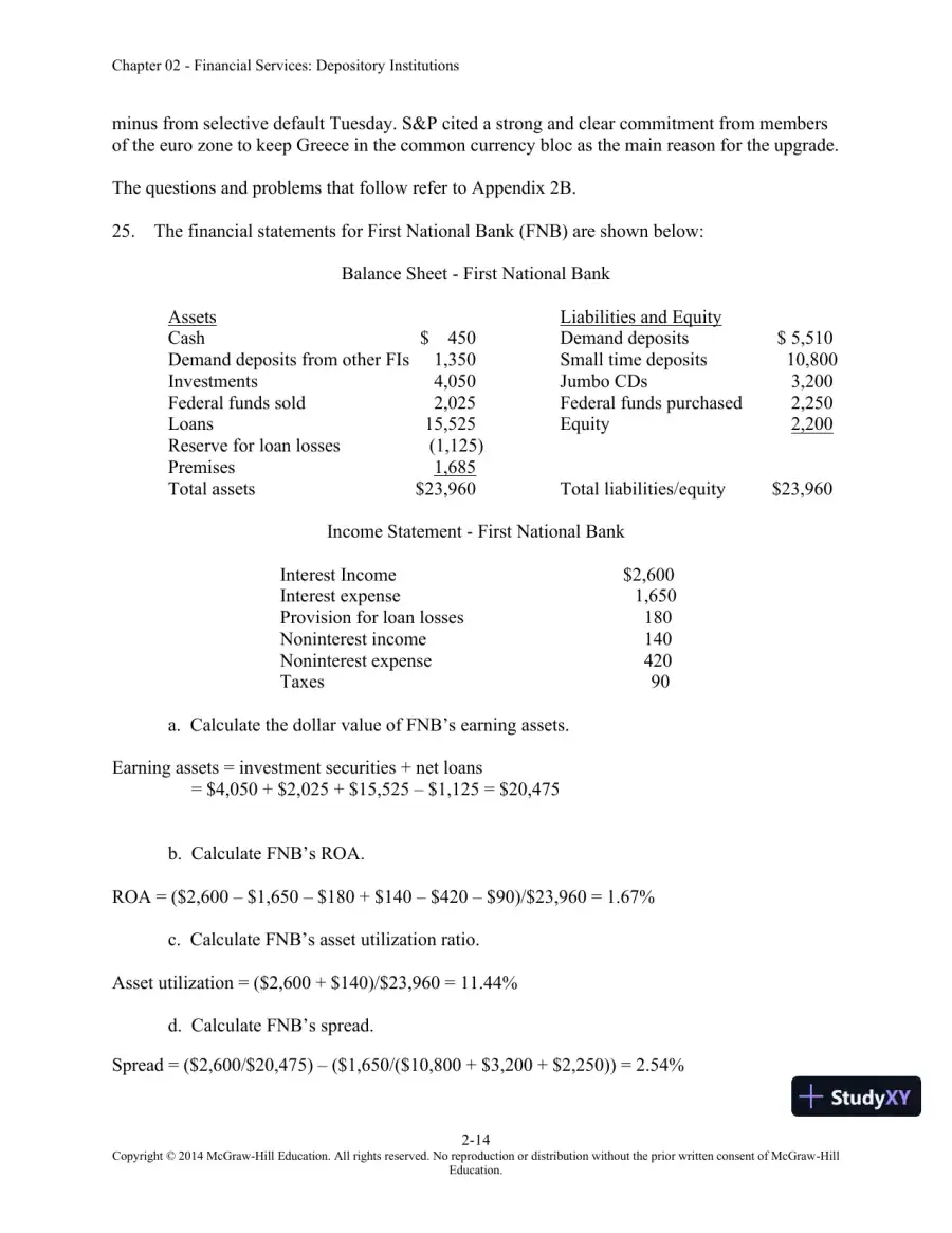 Solution Manual for Financial Institutions Management: A Risk Management Approach, 8th Edition, page 29