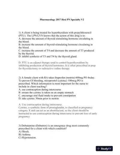 2017 HESI PN Pharmacology Version 2 With Answers (55 Solved Questions) - Page 1 preview image