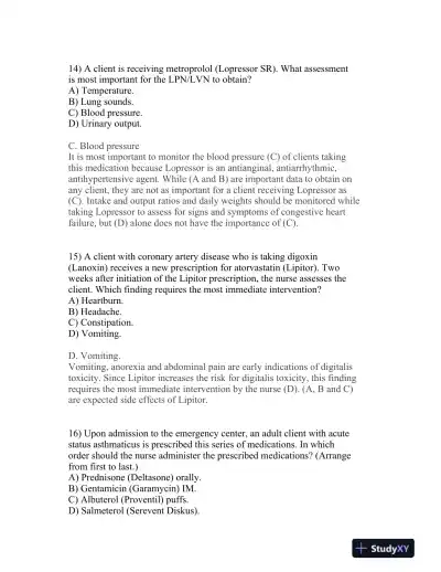 2017 HESI PN Pharmacology Version 2 With Answers (55 Solved Questions) - Page 7 preview image
