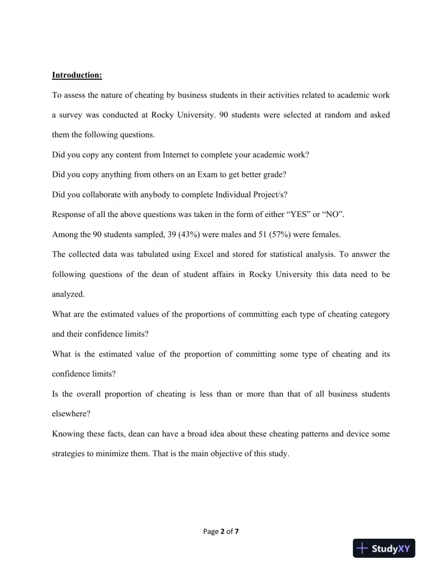 Assessment of The Nature of Cheating by Business Students at Rocky University, page 3