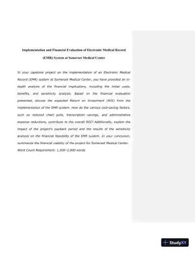 Implementation And Financial Evaluation Of Electronic Medical Record (EMR) System At Somerset Medical Center - Page 1 preview image