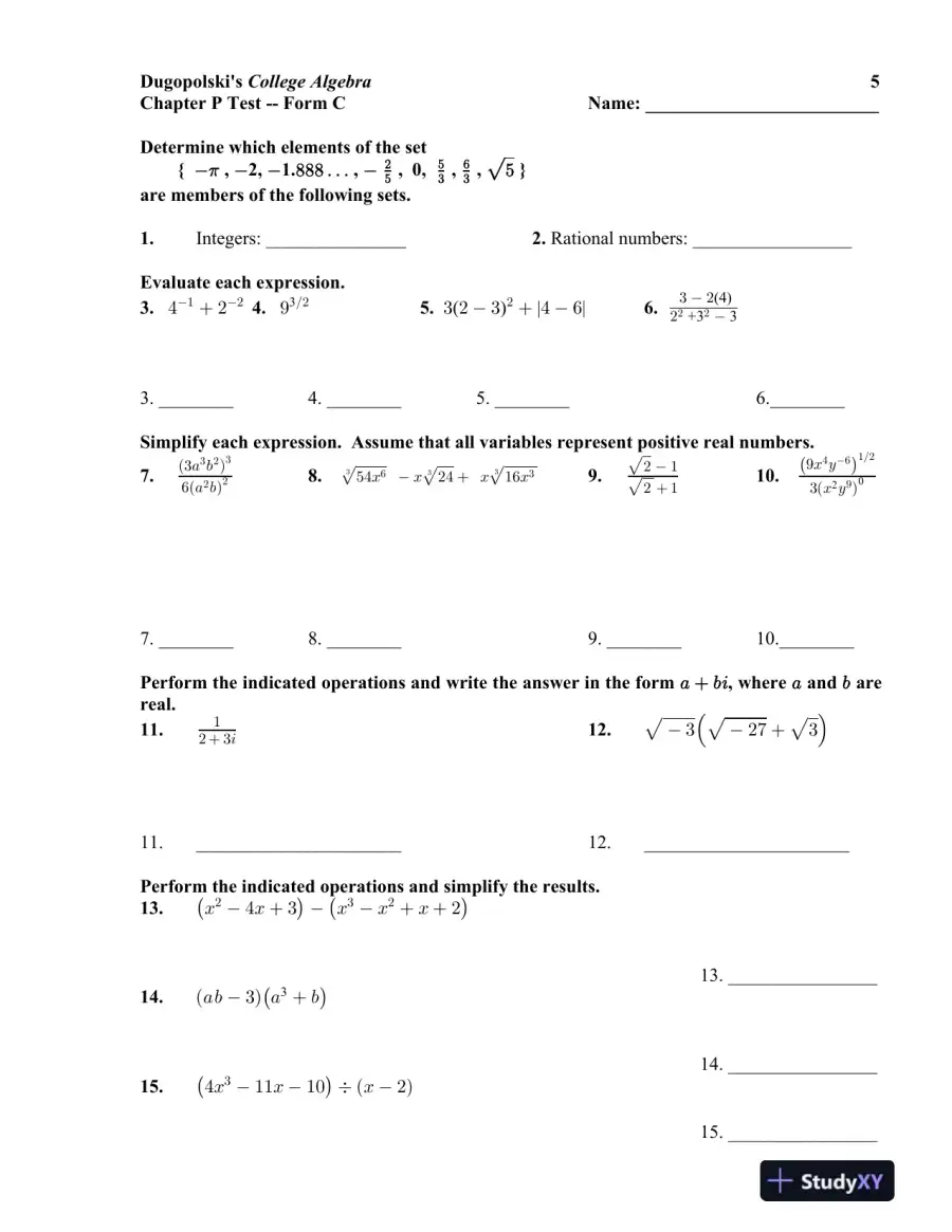 Test Bank for College Algebra, 6th Edition, page 10