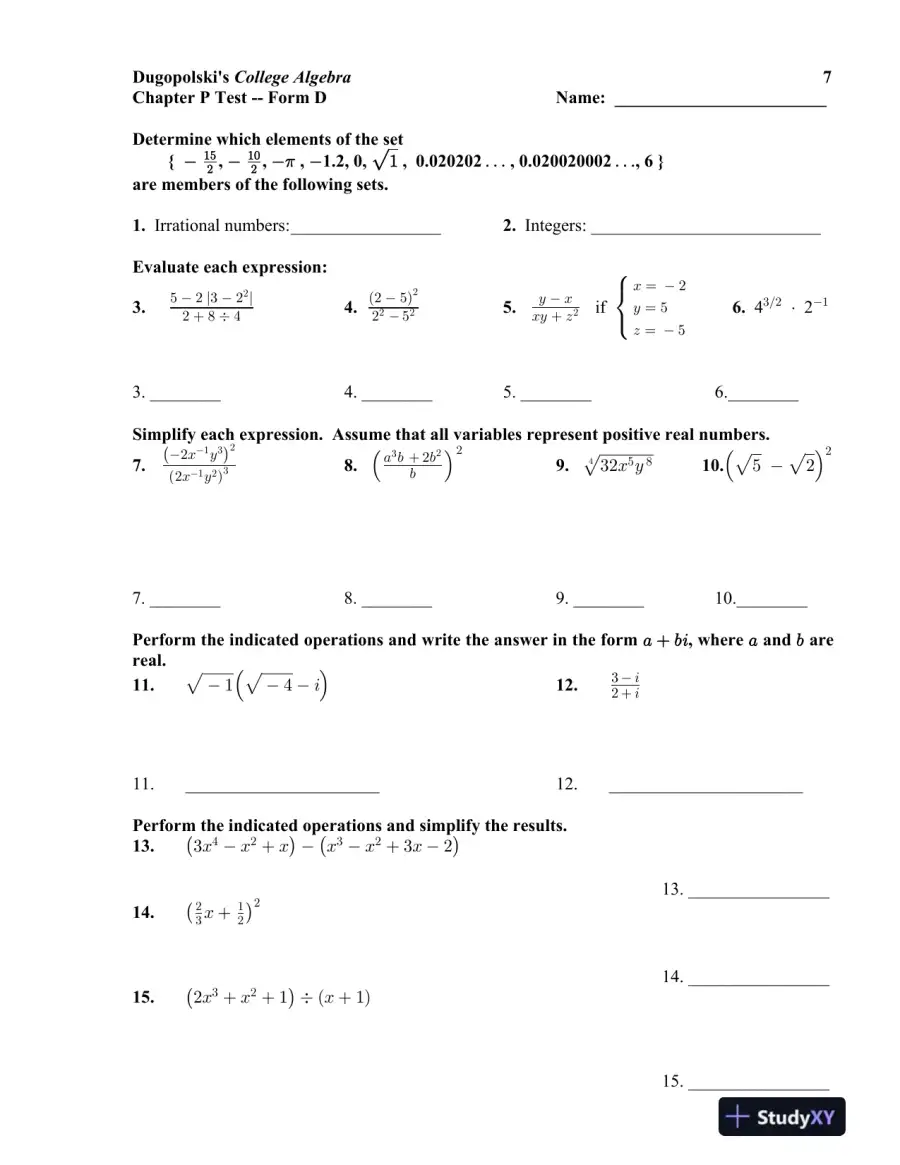 Test Bank for College Algebra, 6th Edition, page 12