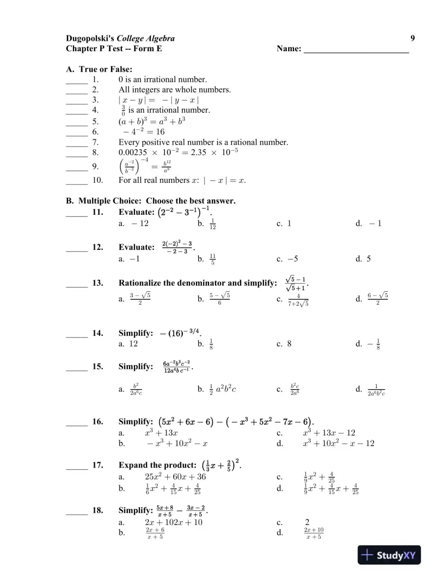 Test Bank for College Algebra, 6th Edition, page 14