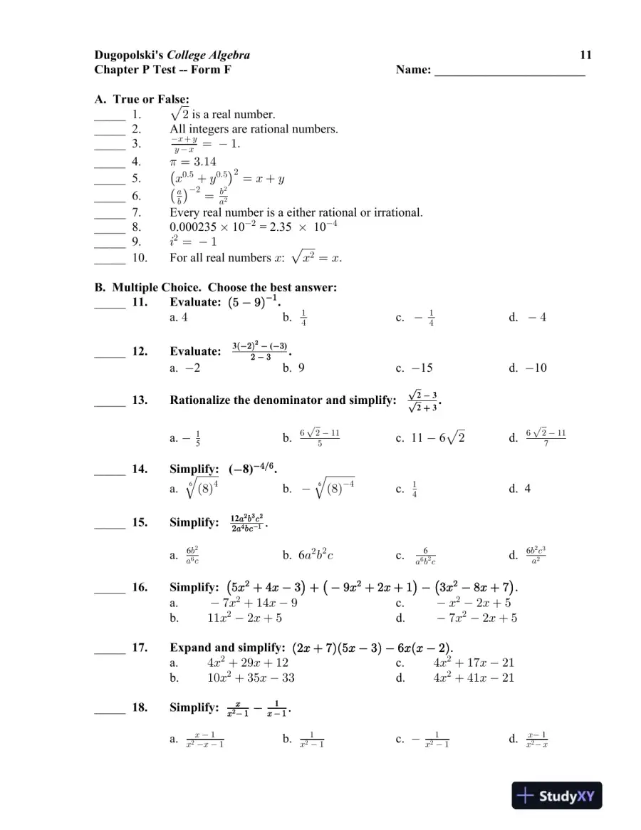 Test Bank for College Algebra, 6th Edition, page 16