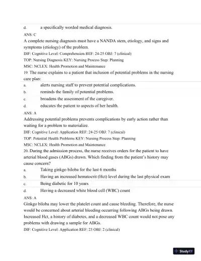 Test Bank For Medical-Surgical Nursing: Concepts and Practice, 2nd Edition - Page 21 preview image