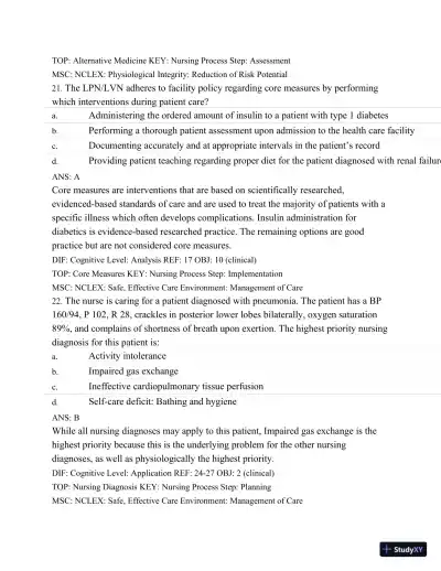Test Bank For Medical-Surgical Nursing: Concepts and Practice, 2nd Edition - Page 22 preview image