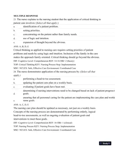 Test Bank For Medical-Surgical Nursing: Concepts and Practice, 2nd Edition - Page 23 preview image