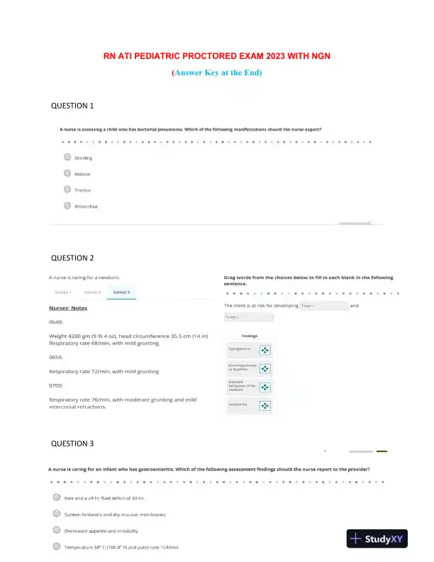 2023 ATI RN Paediatrics Protected Exam With Answers (70 Solved Questions) - Page 1 preview image