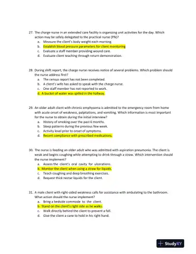 2022 HESI RN Nursing Diagnosis Exit Exam With Answers (160 Solved Questions) - Page 10 preview image